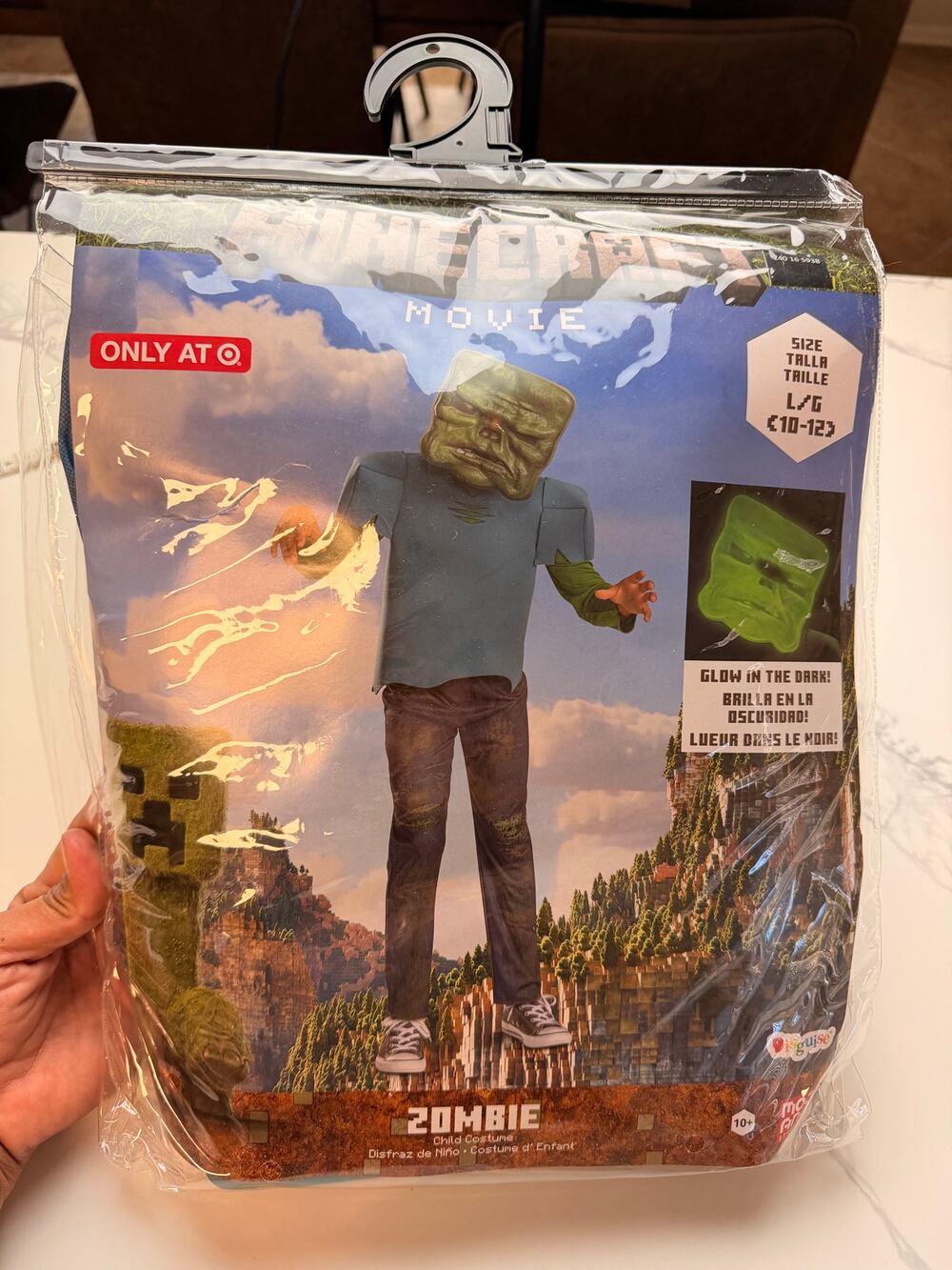 Minecraft Movie Zombie Child Costume Glow Mask Large 10-12 Halloween NEW